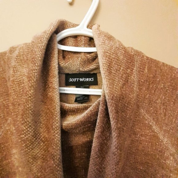 Sz S-M VELVET SOFT Blanket cozy SOFT WORKS Tan Cowl Neck Sweater - Picture 6 of 7